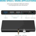 Surface Go doko stotis, Usb C &scaron;akotuvas Surface Go / Go2 / Go3 su Usb 3.0 + 2 Usb 2.0 + Sd kortelių skaitytuvu + Micro Sd kortelių skaitytuvu (sd & Tf lizdas) + 3.5 mm garso i&scaron;vestis, daugiafunkcinis 6-in-2 Surface Go