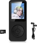 Ausinės 32 gb mp3 grotuvas bluetooth 5.3 su 1.8 colio tft spalvotu ekranu su ausinėmis, hifi muzikos mp3 grotuvas vaikams su garsiakalbiu, fm radijas, e-knyga, įra&scaron;ymas, palaiko iki 128 gb, juodas