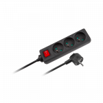 Juodas Rebel ilgintuvas su jungikliu 3 lizdai - 5m (1.5mm)
