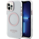 Apple iPhone 12 / 12 Pro Guess Dėklas Metal Outline Magsafe (GUHMP12MHTRMP) rožinės spalvos