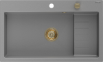 Granitinė virtuvinė plautuvė Mexen Omar su sifonu, Pilkas+Gold, 800 x 480 mm