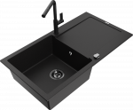 Granitinė virtuvinė plautuvė Mexen Leo su mai&scaron;ytuvu ir sifonu, Juodas