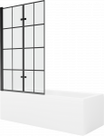 Vonia Mexen Cubik su apdaila ir stiklo sienele, 150x70 cm + 100 cm (II), Baltas+Juodas grid