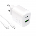 Puro PROLITE 30W USB-A / USB-C sieninis įkroviklis + USB-C - USB-C laidas 1,2 m - baltos spalvos