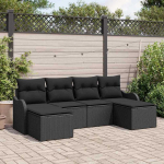 Lauko baldų komplektas Sodo Sofų Rinkinys su pagalve 6 pcs Juoda Poli ratanas