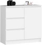 Komoda k 80 cm jerry 1 durelės 3 stalčiai - balti