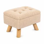 Relaxdays Pufas su daiktadėže, teddy audinys, MDF korpusas, medinėmis kojelėmis