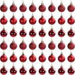 Belle Vous raudoni kalėdiniai eglutės žaisliukai, plastikiniai papuo&scaron;imai (48 vnt.) - 3 cm - 16 matinių blizgučių kalėdinių eglutės žaisliukų su virvele pakabinimui ant kalėdinės eglutės
