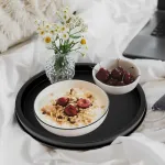 Towviy dekoratyvinis padėklas apvalus juodas matinis dekoratyvinė lėk&scaron;tė metalinis padėklas žvakių padėklas papuo&scaron;alų dubuo serviravimo padėklas stalo dekoravimui