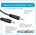Ecabo 10003 stereo audio jack kabelis 3.5 mm male į 3.5 mm male - aux kabelis automobilių radijoms, mp3 grotuvams, imtuvams, kompiuteriams, ne&scaron;iojamiems kompiuteriams, 0.50 m, juodas