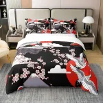 Kranich 100% medvilnės antklodės užvalkalas 220 x 240 cm japoni&scaron;ko stiliaus patalynės komplektas vy&scaron;nių žiedų ra&scaron;tu moterims ir mergaitėms, dekoratyvinis japoni&scaron;kas tradicinis antklodės užvalkalų komplektas su užtrauktukais