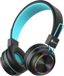 Iclever bluetooth vaiki&scaron;kos ausinės, spalvingos led lemputės, 94 db garsumo apribojimas, sulankstomos, reguliuojamos, belaidės ir laidinės, įmontuotas mikrofonas, skirtos pc, plan&scaron;etiniam kompiuteriui, kindle