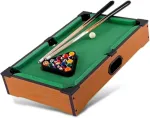 Fishtec mini amerikieti&scaron;kas biliardo stalas, mobilus mini biliardo stalas, žalia veltinio danga, 2 lazdos, 16 kamuolių, trikampis ir kreida, &scaron;viesios medienos spalva, suaugusiems, 51 x 34 x 9.5 cm