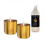 Dovanų rinkinys TenderFlame Lilly 8 cm žvakės-žvakidės (2 vnt.), Auksinės + 0,5 L kuras