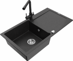 Granitinė virtuvinė plautuvė Mexen Leo su mai&scaron;ytuvu ir sifonu, Metallic juodas/sidabrinis+Juodas