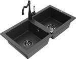 Granitinė virtuvinė plautuvė Mexen Mario su mai&scaron;ytuvu ir sifonu, Juodas granite+Juodas