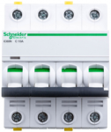 Schneider A9F04410 Grandinės pertraukiklis 4P C 10A 6kA AC iC60N-C10-4 A9F04410