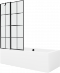 Vonia Mexen Cube su apdaila ir stiklo sienele, 170x80 cm + 100 cm, Baltas+Juodas grid