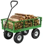 Plieninis sodo vežimėlis 308.44 kg, kiemo vežimas, 10 colių ratai, talpus, tvirtas, sodui
