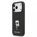 Karl Lagerfeld Fixed Glitter Metal Ikonik dėklas skirtas Apple iPhone 17 Pro juodos spalvos