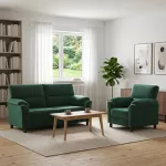 Sofa Sofos komplektas 2 vnt. Tamsiai žalia Aksomas