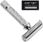 Parker Safety Razor 87r Butterfly Open Double Edge skustuvas - Traditional Short Handle - su 5 auk&scaron;tos kokybės a&scaron;menimis, chromuotas