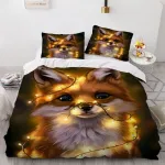 Xpingo vaiki&scaron;kas patalynės komplektas Fox 135 x 200 cm, 2 dalių, berniukams ir mergaitėms, mink&scaron;tas mikropluo&scaron;to žieminis &scaron;iltas antklodžių užvalkalas su užtrauktuku, 3d kawaii gyvūnų antklodės užvalkalas su pagalvių užvalkalais 80 x 80 cm