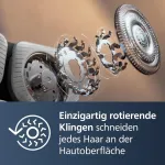 Philips Shaver S9000 elektrinis skustuvas skirtas &scaron;lapiam ir sausam skutimui, Lift & Cut skutimosi sistema ir Skiniq technologija, i&scaron;lankstomas trimeris, valymo stotelė, įkrovimo stotelė, kelioninis dėklas, chromo sidabro spalvos, S9975/54