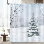 Bonhause du&scaron;o užuolaida žiemos mi&scaron;ko pu&scaron;ų medis sniego peizažas kalėdinės du&scaron;o užuolaidos 180 x 180 cm atsparios pelėsiui vandeniui atsparus poliesterio audinys skalbiama vonios užuolaida voniai su 12 kabliukų