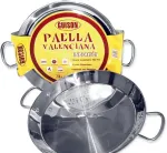 Guison paelijos keptuvė, tinkama indukcijai, 46 cm skersmens, nerūdijančio plieno, neprideganti, skirta dujinėms viryklėms, paeljai, kepimui, negalima plauti indaplovėje, negalima naudoti orkaitėje