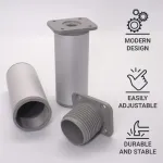 Skir'co (4 vnt.) reguliuojamo auk&scaron;čio metalinės baldų kojos, auk&scaron;tis 100 mm, skersmuo 40 mm, aliumininės baldų kojelės su varžtais (4)