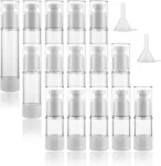 Ldxdru 15 vnt. beoris pompinis dozatorius 15 ml, 30 ml, 50 ml vakuuminis losjono dozatoriaus buteliukas plastikinis kremo dozatorius su piltuvėliu, ventiliuojama vakuuminė kosmetikos talpykla kelionėms ir namams