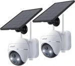 Iegeek 2k lauko stebėjimo kamera, akumuliatorinė, saulės energijos stebėjimo kamera su 355&deg;/140&deg; pasukimu, 20 m spalvoto naktinio matymo, pir judesio jutikliu, sirenos/baltos &scaron;viesos signalu, 4 dbi dviguba antena, ip65