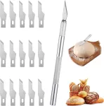 Mbaiyo Bakerio peilis su 15 a&scaron;menų, duonos kepėjo pjaustyklė baguette peilis nerūdijančio plieno rankena te&scaron;los skustuvas su plastikiniu apsauginiu dangteliu te&scaron;los peilis duonos peilis skirtas "pasidaryk pats" duonos te&scaron;los ra&scaron;tų įpjovimui