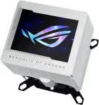 Pagrindinė plok&scaron;tė Asus Rog Ryujin Iii Wb Baltas Lcd Cpu vandens blokas, Asetek vandens blokas su 178 mikro au&scaron;inimo briaunomis ir vario lydinio au&scaron;inimo plok&scaron;te, 3,5 colio Lcd ekranas, integruotas Vrm ventiliatorius, Rog jungtys, baltas
