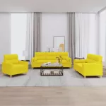 Sofa Sofos komplektas su pagalvėmis, 3 dalių, geltonas, audinys