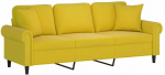 Trivietė sofa su pagalvėlėmis, geltonos spalvos, 180cm, aksomas