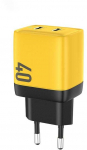 WEKOME WP-U128 &ndash; 2x USB-C itin greito įkrovimo GaN 40 W tinklo įkroviklis (geltonas)