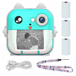 Mini Thermal Spausdintuvas with Camera Extralink EPP-004 Mėlyna, 3 Rolls of Thermal Paper, 2.5" LCD Screen, Bluetooth, USB-C, 1000 mAh