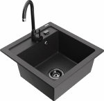 Granitinė virtuvinė plautuvė Mexen Vito su mai&scaron;ytuvu ir sifonu, Juodas granite+Juodas