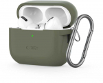 Dėklas Apple AirPods Pro 1 / 2 Tech-Protect silikoninis su karabinu Olive žalias
