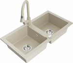 Granitinė virtuvinė plautuvė Mexen Mario su mai&scaron;ytuvu ir sifonu, rusvai gelsvas