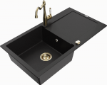 Granitinė virtuvinė plautuvė Mexen Leo su mai&scaron;ytuvu ir sifonu, Juodas+Gold