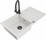 Granitinė virtuvinė plautuvė Mexen Leo su mai&scaron;ytuvu ir sifonu, Baltas+Juodas