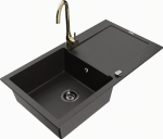 Granitinė virtuvinė plautuvė Mexen Leo su mai&scaron;ytuvu ir sifonu, Metallic juodas/auksinis+Gold