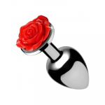 Xr Brands Raudona Rose Large Metallic Plug with Decorative Juodas Flower End