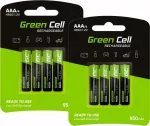 Green Cell Žalias Cell 8x įkraunamos baterijos AAA R3 950mAh Ni-MH Žalias Cell įkrovimo baterijos