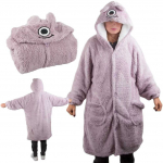 Mink&scaron;tas ir &scaron;iltas oversize pledas su gobtuvu, violetinis