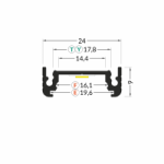 LED juostos profilis SURFACE14, neanoduotas aliuminis, 2m