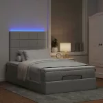 Osmanų lova su čiužiniu ir LED, taupe sp., 120x190cm, audinys